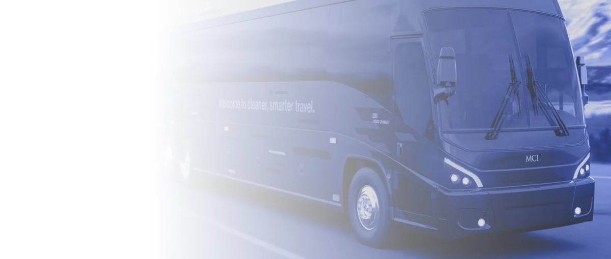 MCI Coach bus blue hue gradient into white