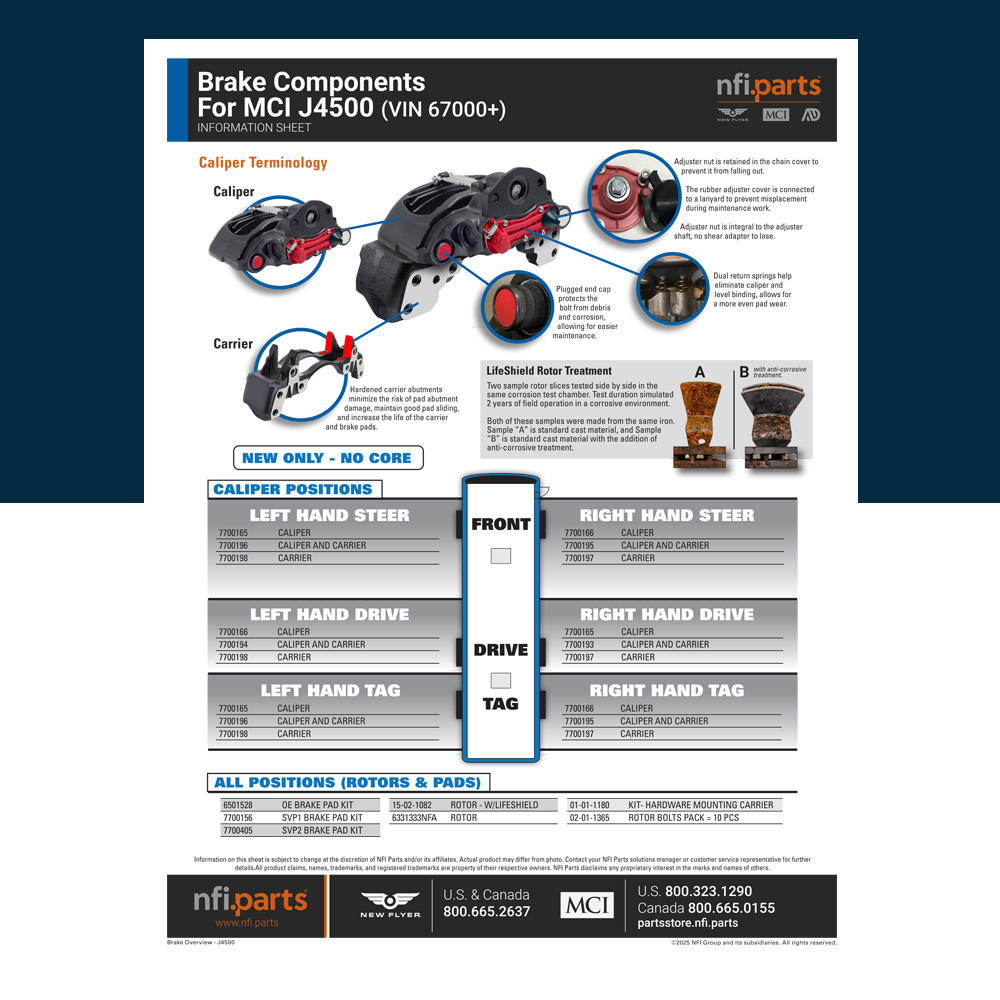 Brake Components for MCI J4500 information sheet