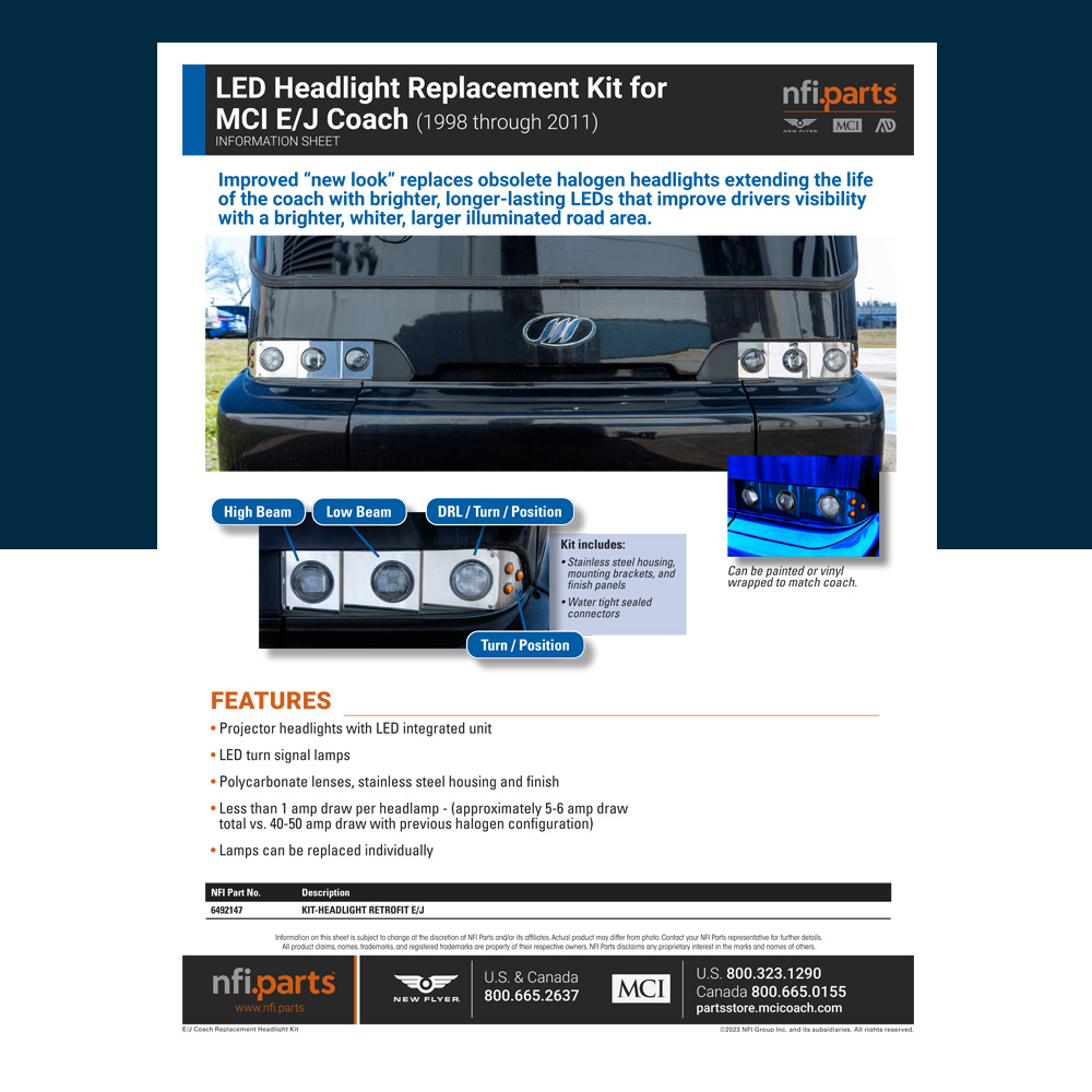 Headlight Replacement Kit information sheet