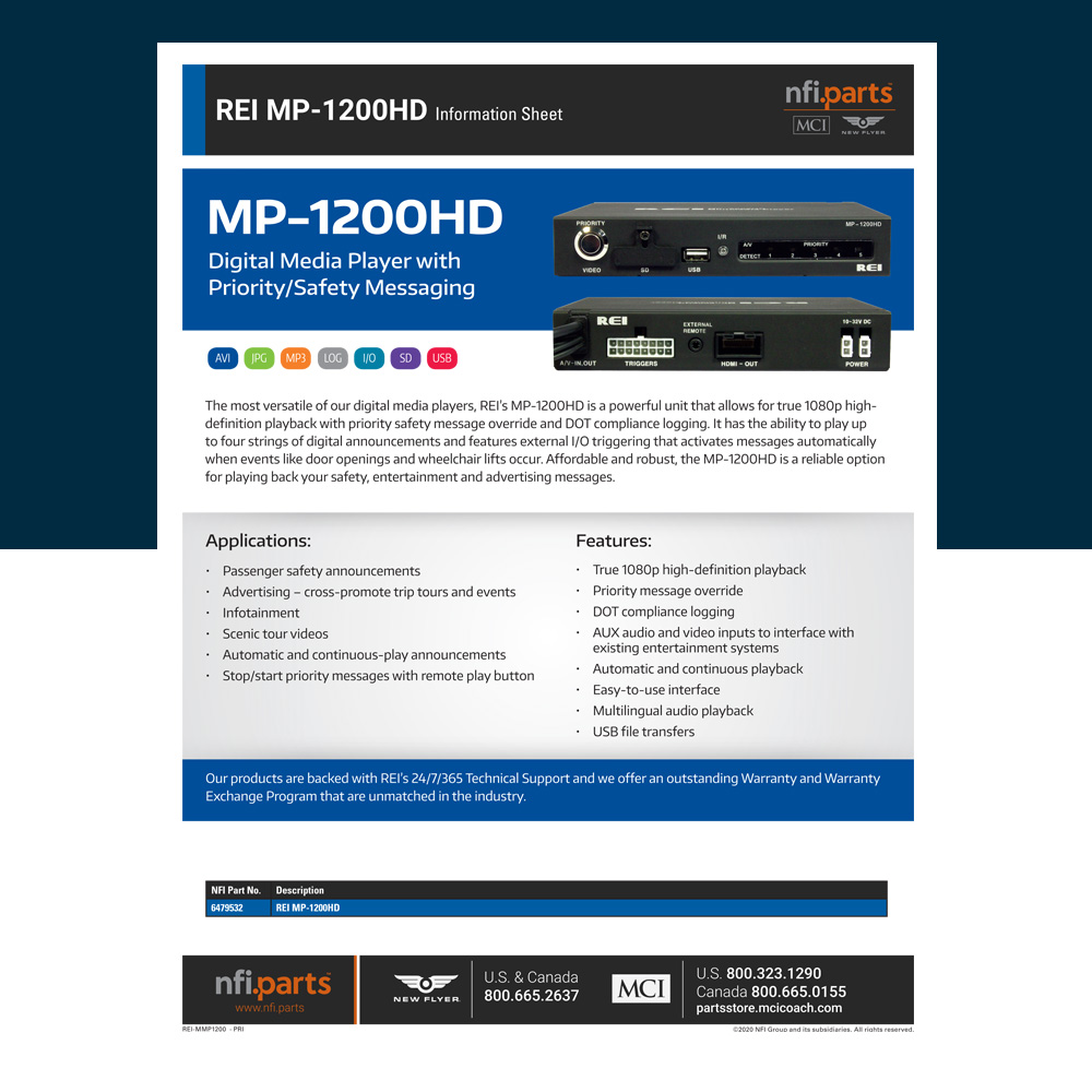 REI MP1200HD information sheet