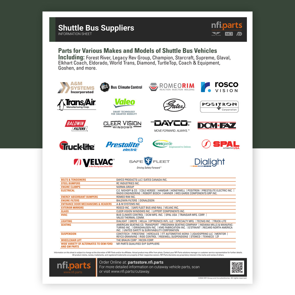 Suppliers for Shuttle Bus Vehicles information sheet