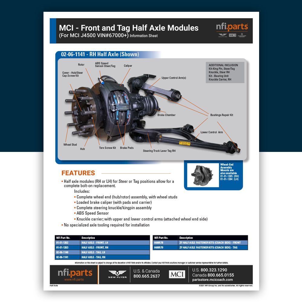 ZF Half Axle Components information sheet