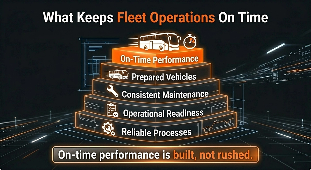 Consistent fleet operations and on-time performance in bus and coach fleets